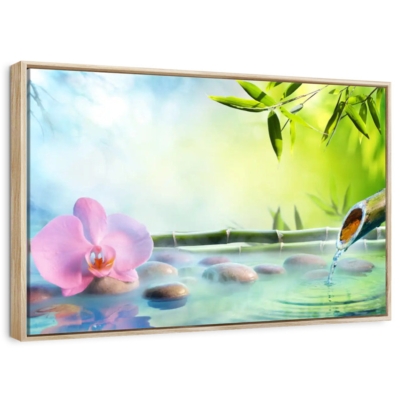 Orchidée japonaise, Cadre flottant en bois naturel, 13 po x 9 po