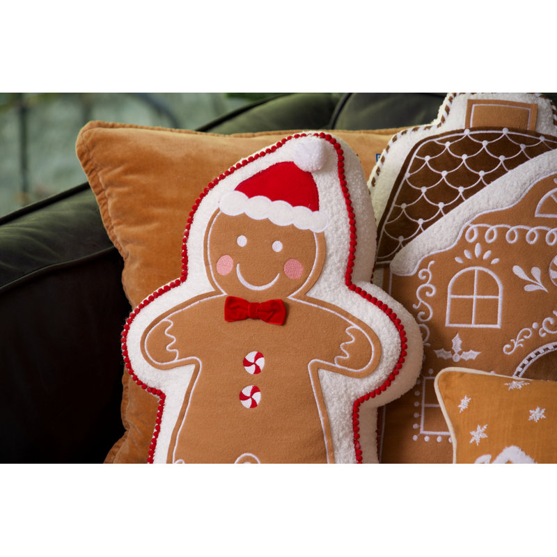 Coussin décoratif en forme de bonhomme en pain d'épices 43 x 30 cm