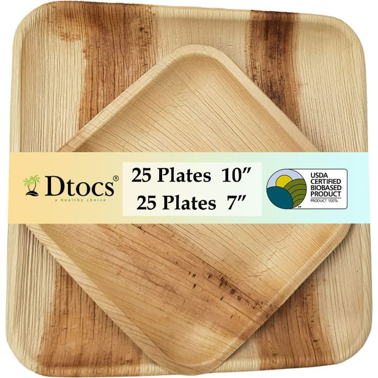 100 Buffet Plates + 100 Cake Plates Square Palm Leaf Eco Friendly Disposable Dinnerware Value Set
