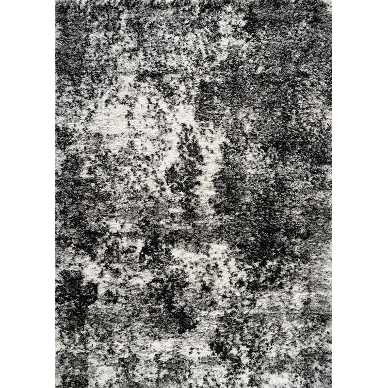 Hudgens Performance Abstract Shag Area Rug, Rectangle 8'9" x 12'2", Ivory/Black