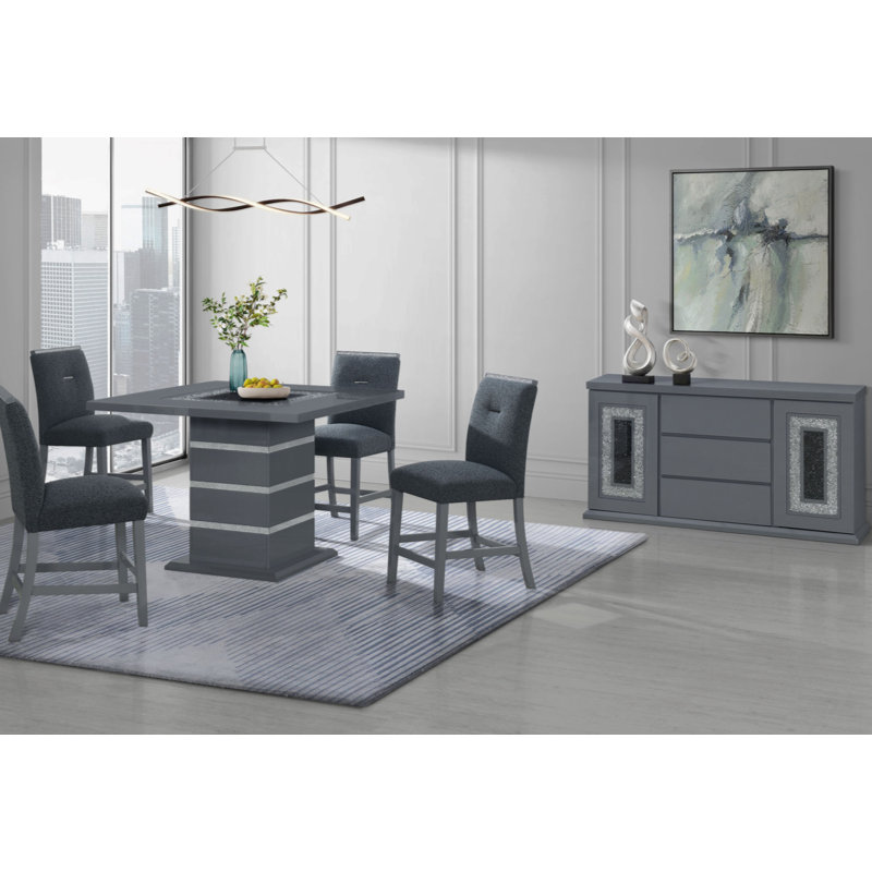 ARIYA DininG TABLE and Chair ENSEMBLE Ensemble de table de bar moderne, H 37,123 po x L 20,753 po x l 20,771 po, Gris, Gris