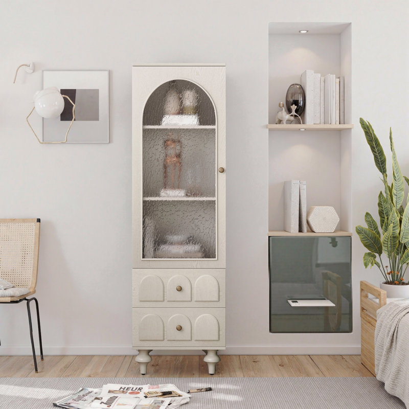 Armoire de rangement, porte en verre de 99 po, porte en verre de 62,99 po de hauteur, deux tiroirs et une tablette réglable