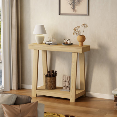 36" Oak Wood Color Industrial Console Table Entryway Accent Table