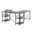 Bureau industriel en L avec tablettes de rangement, noyer