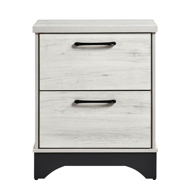 Table de chevet à deux tons en chêne blanc et gris 2 pour la chambre à coucher, glissières de tiroir à roulement de style contemporain, poignées décoratives noires, table de chevet moderne sans tâche d'installation en gris, glissement en douceur,