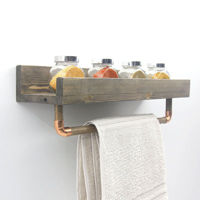 Solid Wood Picture Ledge Wall Shelf with Towel Bar