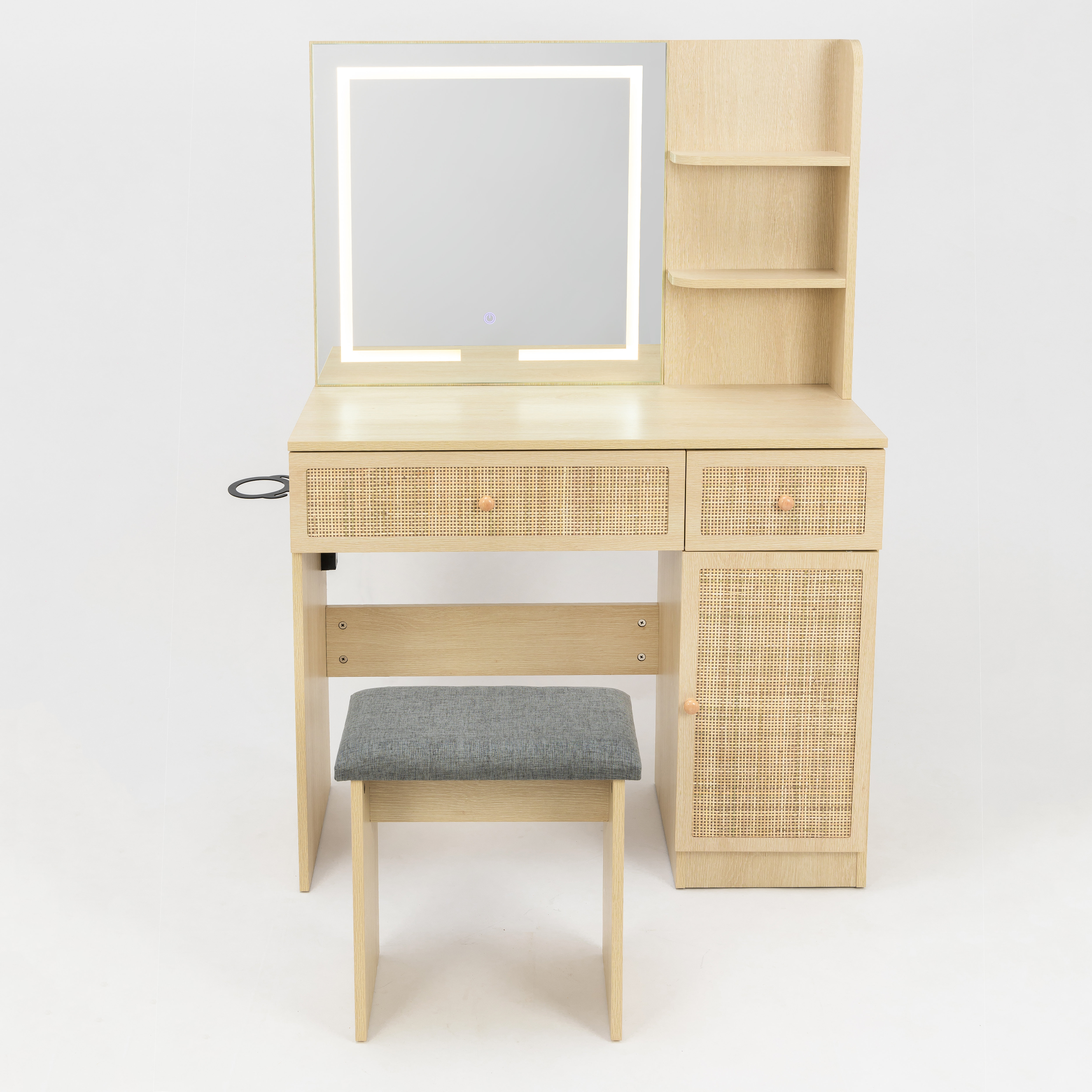 Latitude Run® Avonelle Boho Natural Rattan Vanity with LED Mirror and