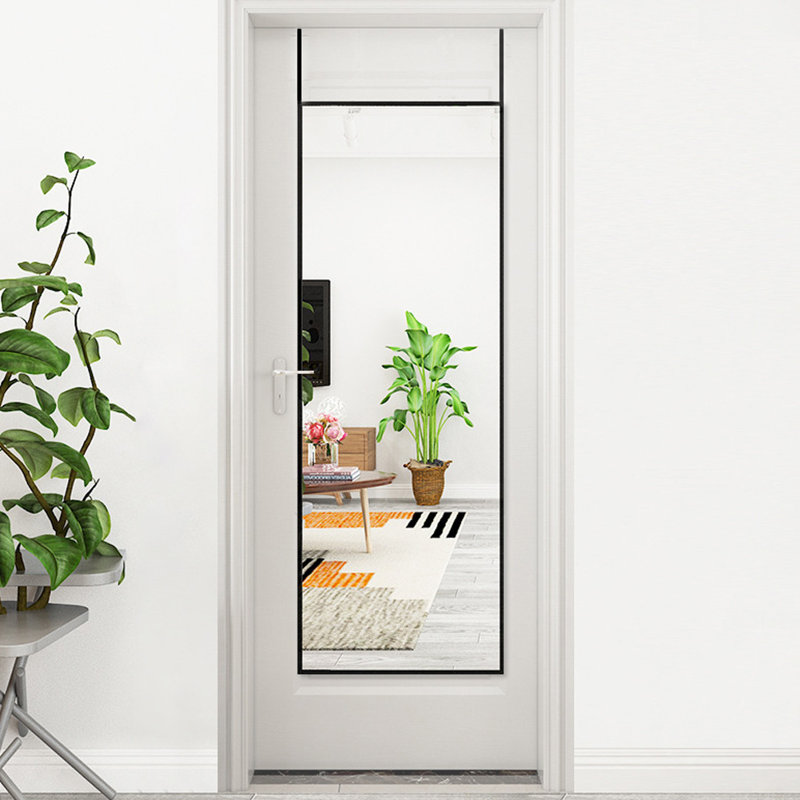 Heulyn Rectangle Metal Frame Over the Door Full Length Mirror, Black, 118cm x 28cm