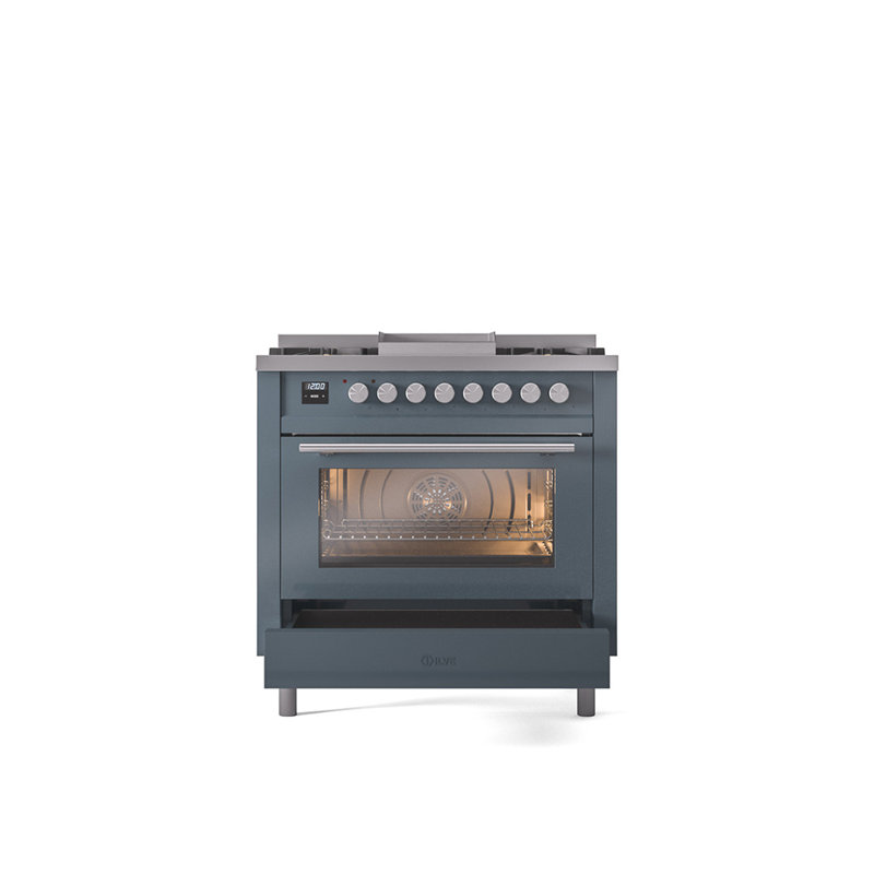 Cuisinière à double carburant ILVE Professional Plus II 36, Gaz naturel, Bleu/gris