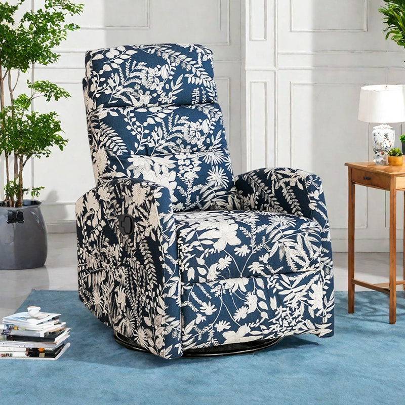 Manual Casual Function Recliner with Pocket, White/Dark Blue