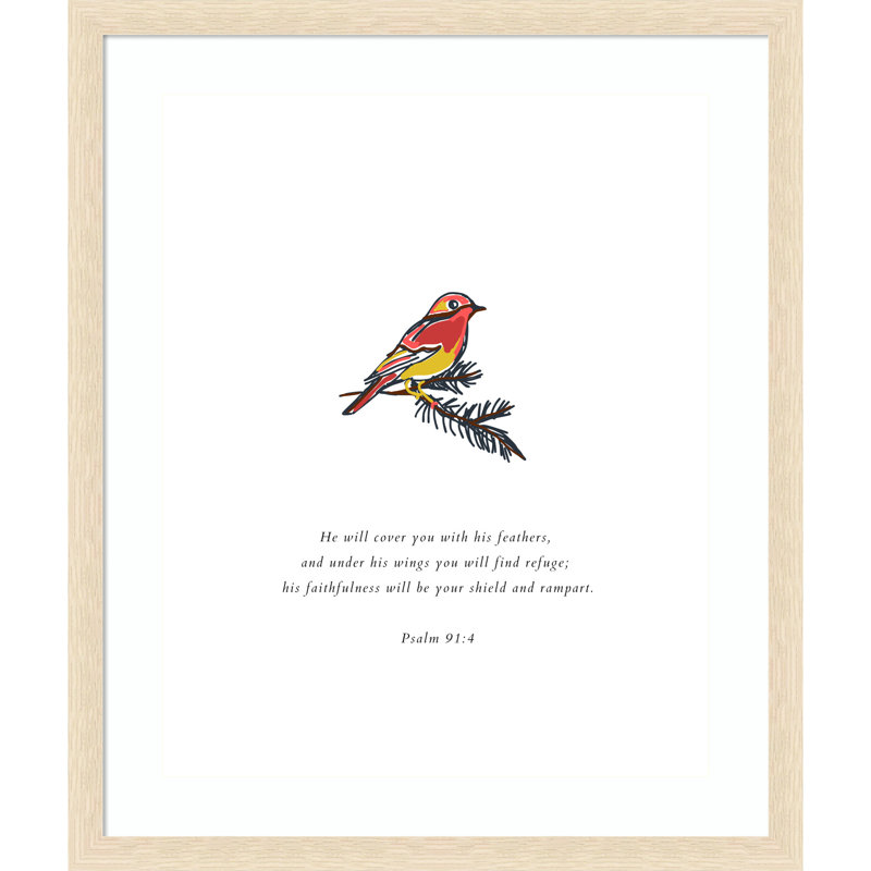 «Psalm 91 4 Scripture» par ART of living, reproduction d'art encadrée en bois, Rouge / jaune / blanc