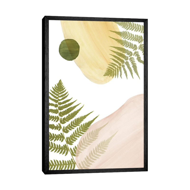 Abstract Shapes And Fern by Whales Way - Painting on Canvas, 66.04cm H x 45.72cm W x 3.81cm D, Black Framed