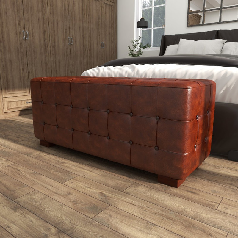 Leather Tufted Upholstered Bench, Brown