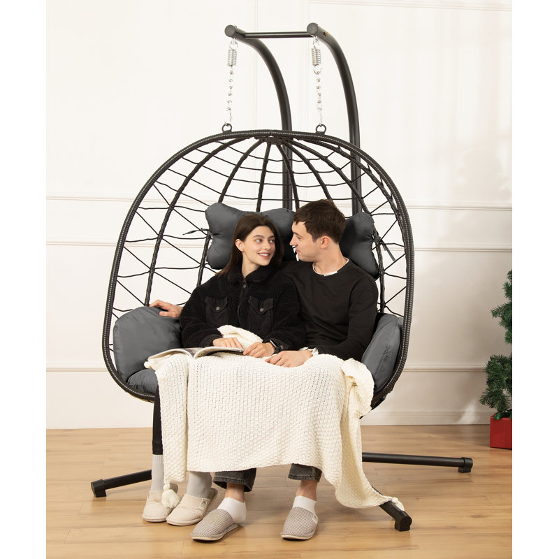 Chousein Egg Chair with Stand for 2 Person, Black/Grey