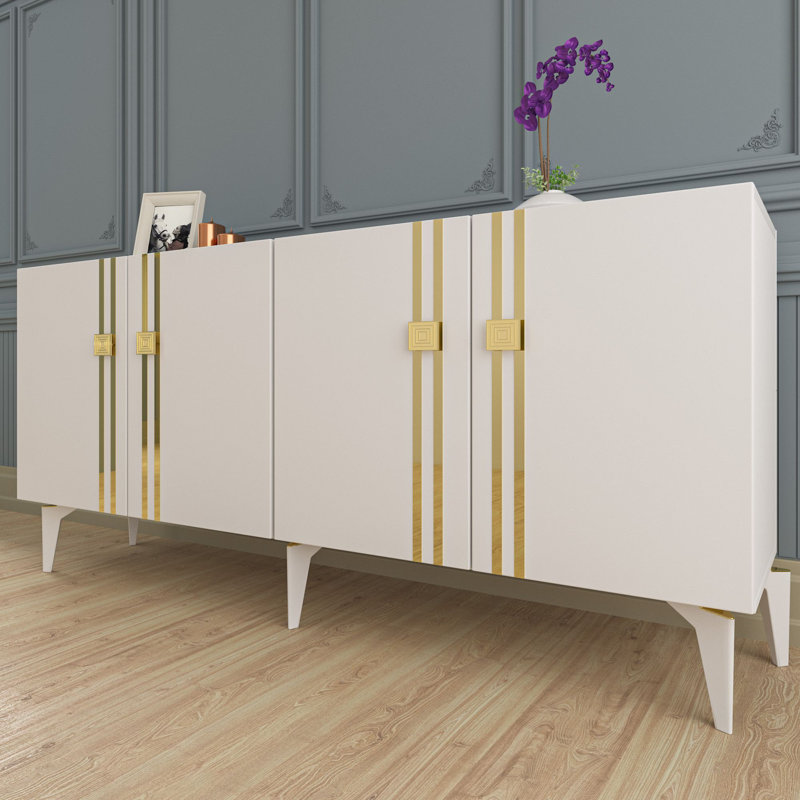 Console blanche moderne Catena, panneau de particules revêtu de mélamine à 100%, avec de nombreuses tablettes, conception murale, parfaite pour le salon et le vestibule, élégante et fonctionnelle