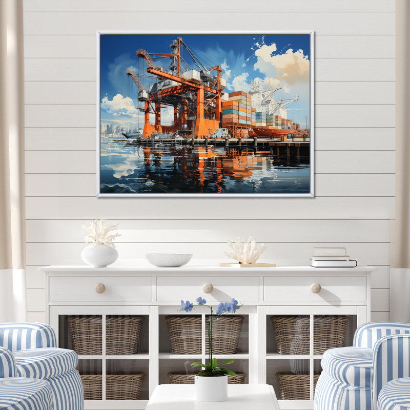 Port Industrial Elegance II - Nautical & Beach Wall Decor, H 30 po x l 40 po x P 1,5 po, Cadre flottant blanc