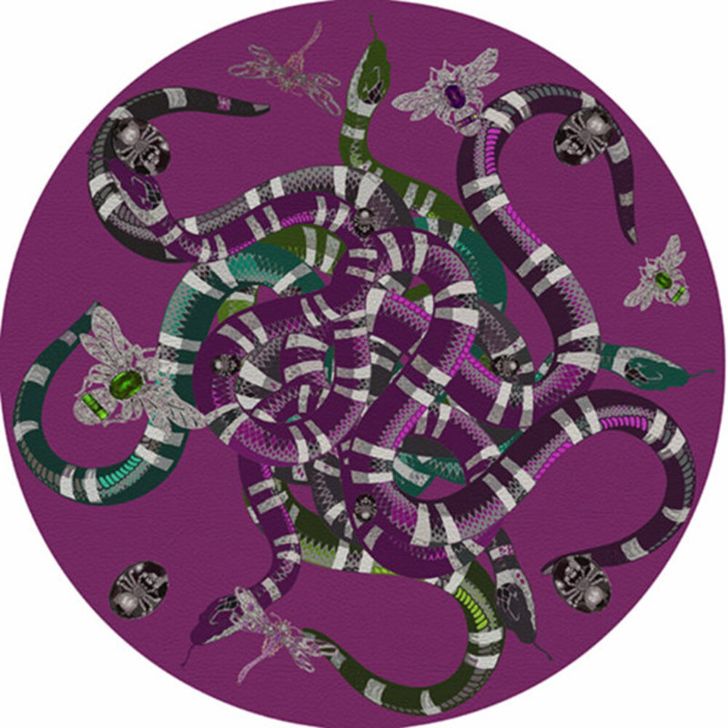 Ouroboros Vegan Leather Round Beaded Placemat, Purple