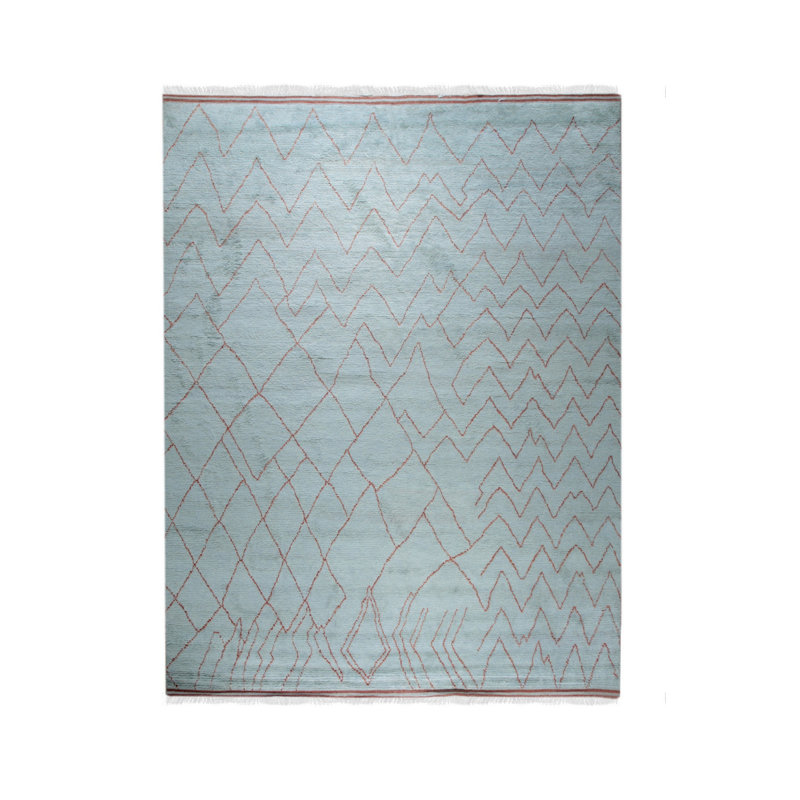 Light Blue Hand-Knotted Wool Moroccan Rug, 6' x 9'