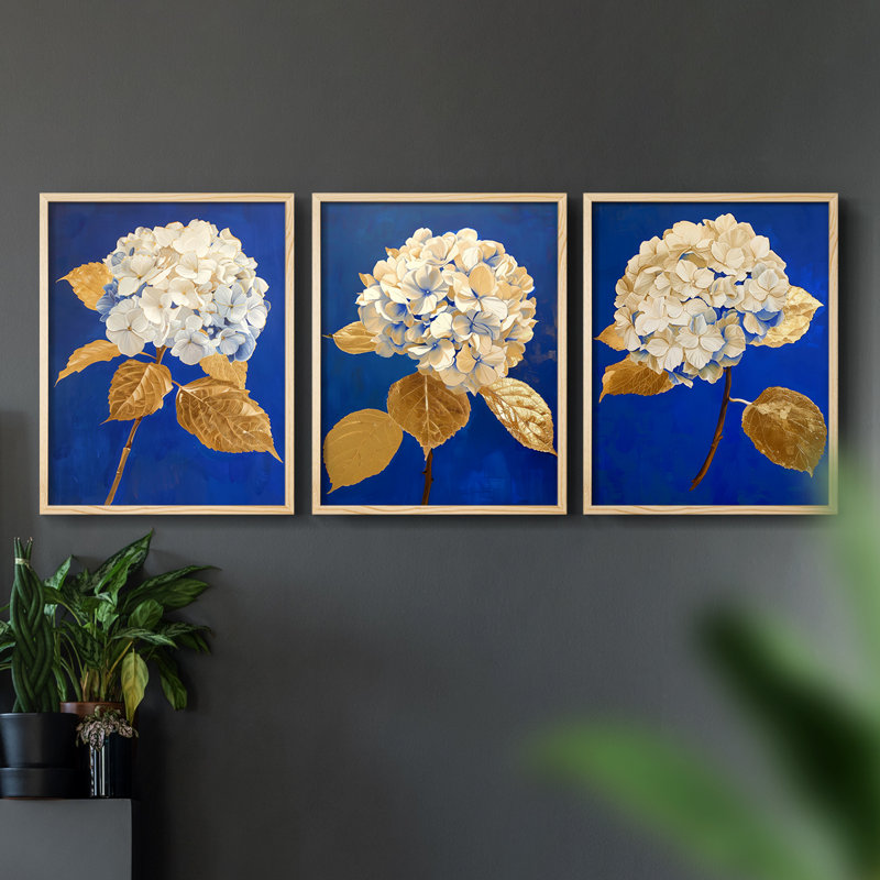 Étude florale, série XXV III, ensemble de 3 estampes numériques, prêt à accrocher, Encadré naturel, H 10 po x l 8 po