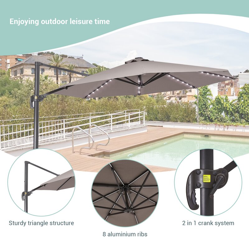 Arlmont & Co. Destoni 132'' Lighted Cantilever Umbrella & Reviews | Wayfair