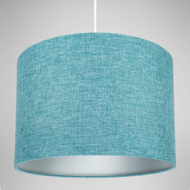 Ibiza Linen Drum Lamp Shade, 18cm H x 25cm W x 25cm D, Teal Blue