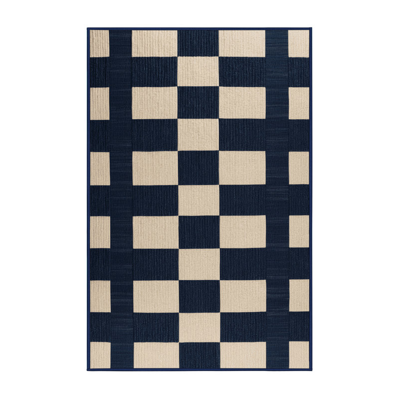 Machine Washable Checkered Gray Area Rug