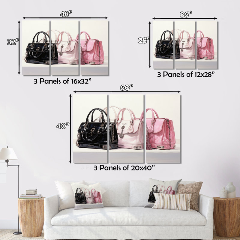 «All I Need Is My Designer Sacs I on Canvas», reproduction de 3 pièces, H 32 po x l 48 po