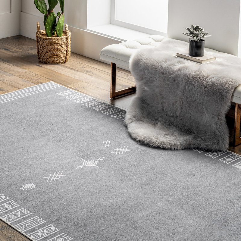 Tapis tribal simpliste d'inspiration mondiale Arina SpinClean, Rectangle 8 pi x 10 pi