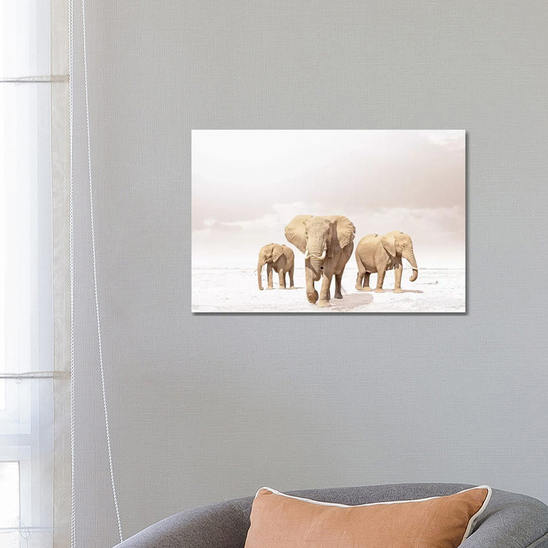 White Three Elephants by Klaus Tiedge - Wrapped Canvas Print, 66.04 cm H x 45.72 cm W x 1.91 cm D