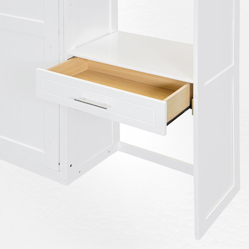 Lit escamotable avec bureau intégré et rangement, Double , Blanc