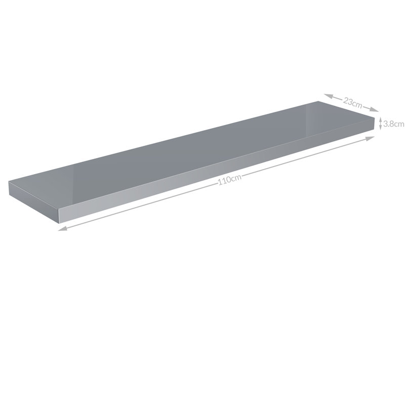 Mehta Floating Shelf, Gloss Grey, 3.8cm H x 110cm W x 23cm D