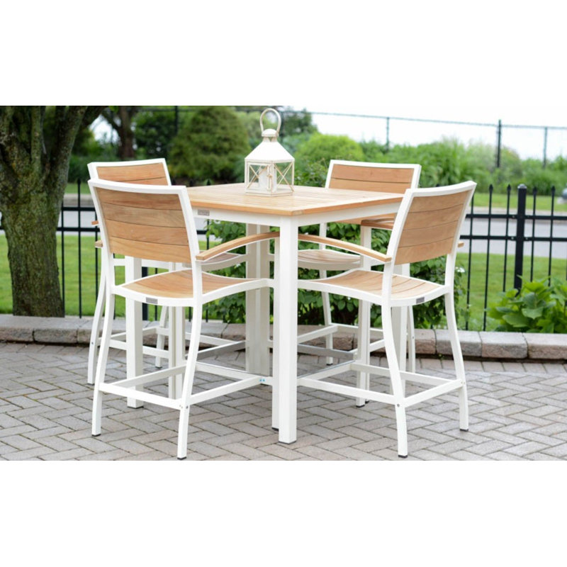 SoHo 36" Square Teak Aluminum Outdoor Counter Height Table, White