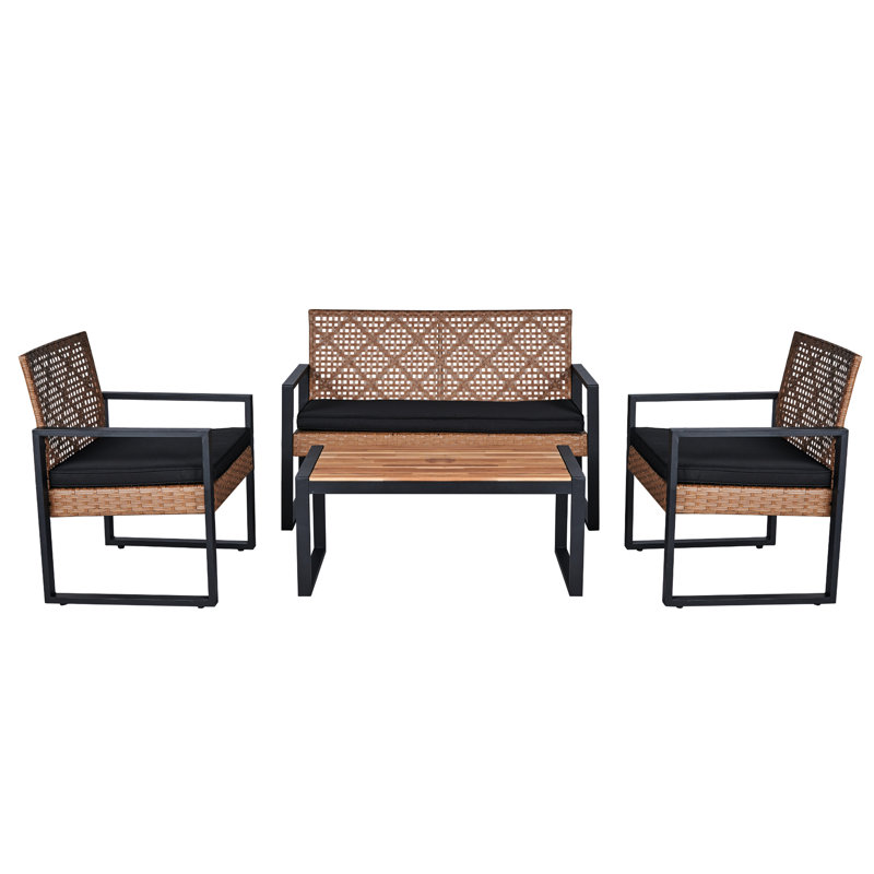 4 Porch Furniture : Table, Brown , & Comfortable Chairs Garden Outdoor Wood Cushions