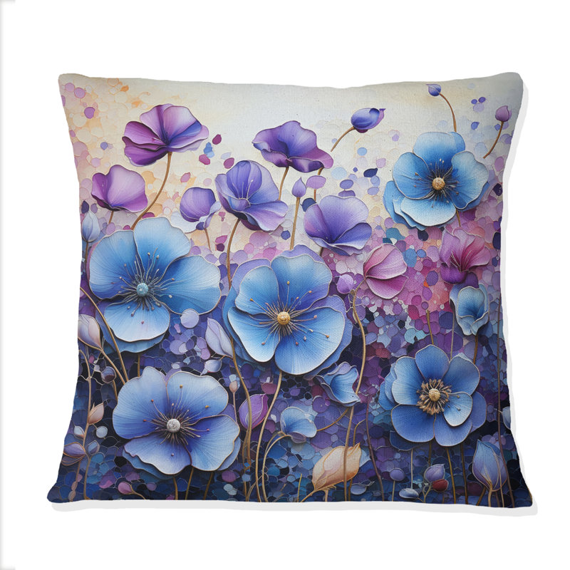 Coussin à imprimé pointillisme bleu - mauve Pansies Field