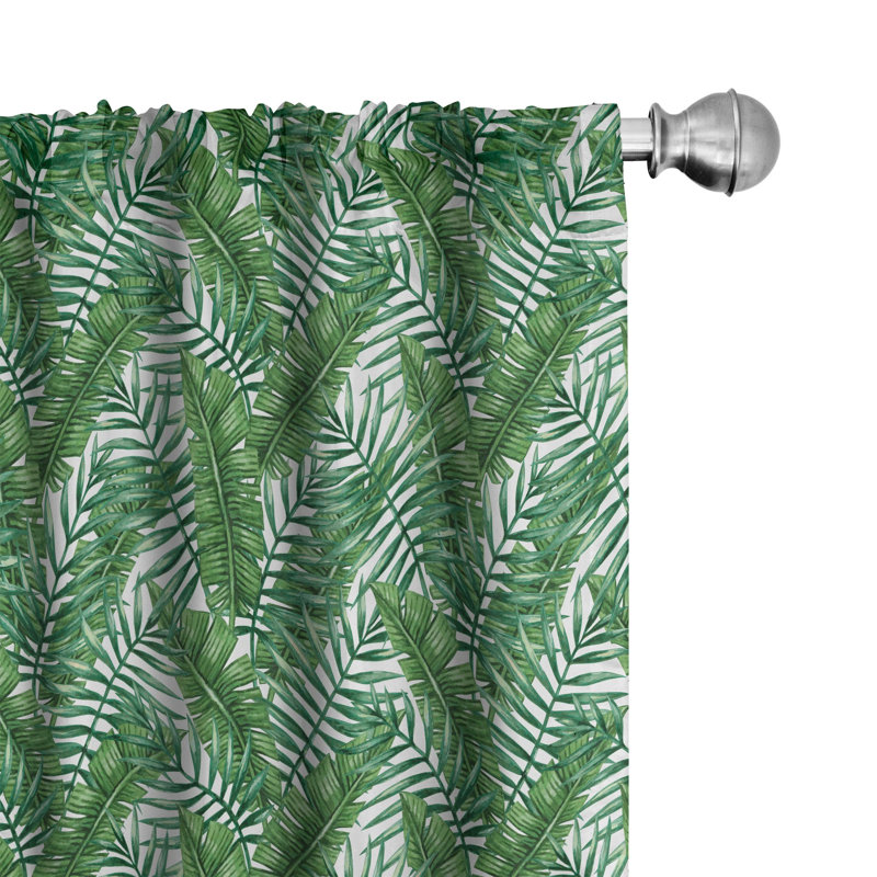 Jungle Leaves Floral Semi-Sheer Rod Pocket Curtain Panels, 28" x 63"