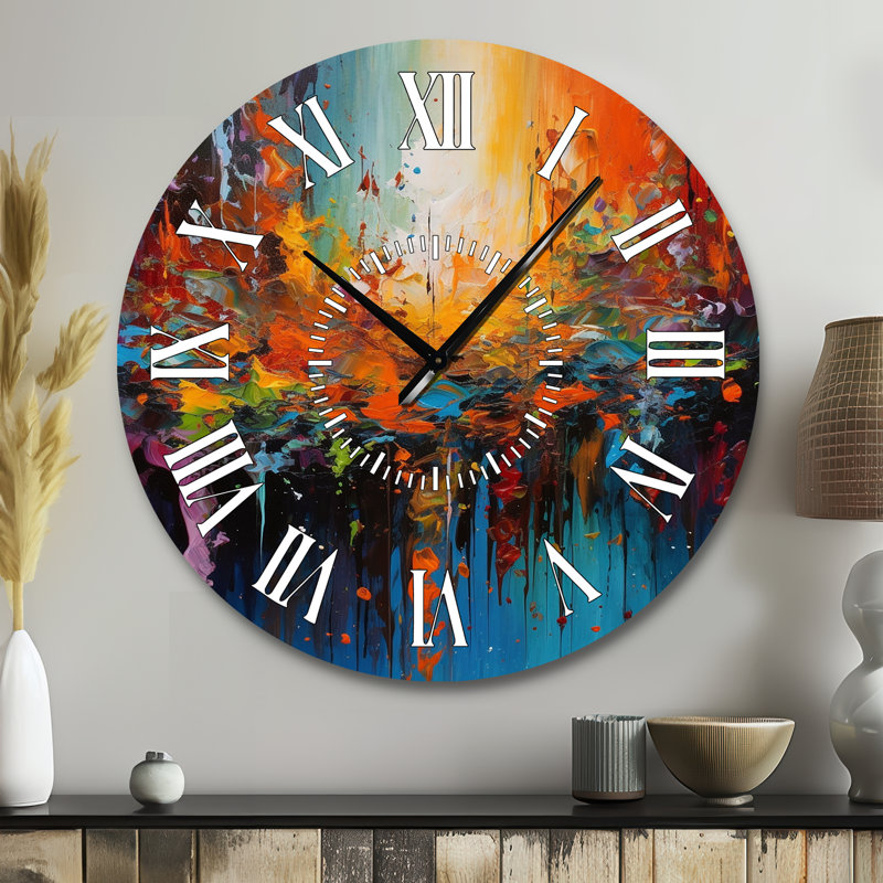 Horloge murale cubique orange et bleu sarcelle Fusion Cubist, Grand