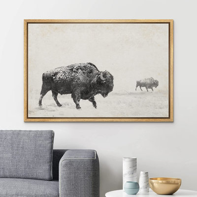 " Black & White Bison Buffalo Landscape "
