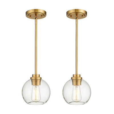 Brass Farmhouse Clear Glass Globe Pendant Lights - 2 Pack for Kitchen Island, Dining Room & Entryway Lighting