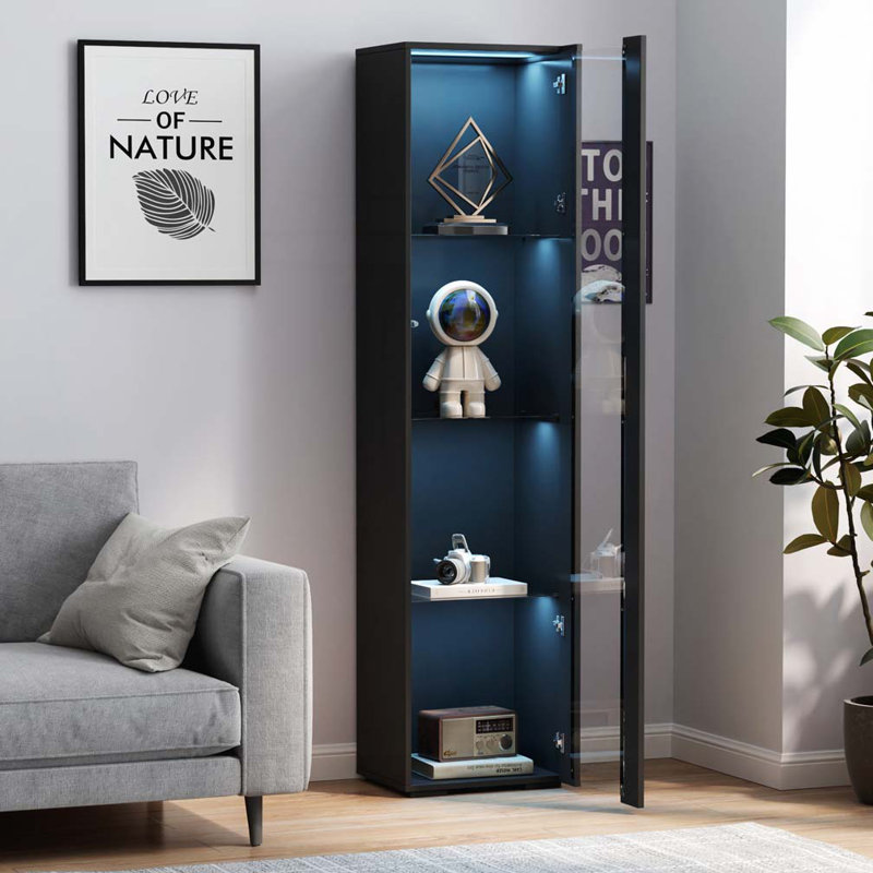 Kitchen Storage Cabinet with strip lamp, Black