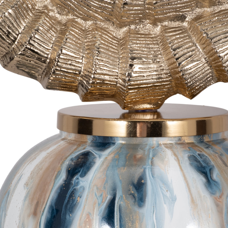 Pot décoratif en verre et métal avec couvercle circulaire en aluminium sculpté de style bord de mer moderne
