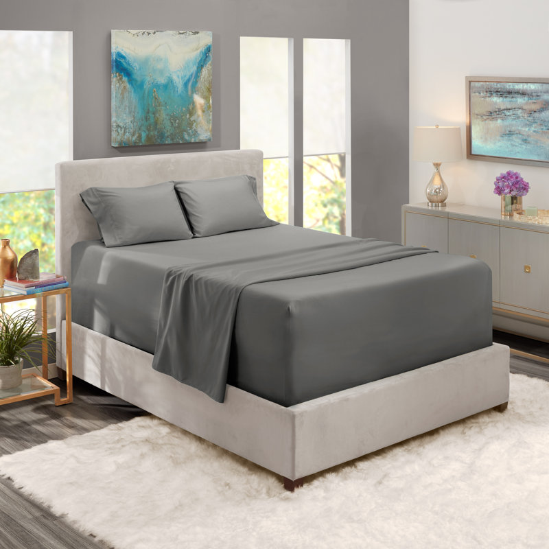 Microfiber Solid Colour Sheet Set, Charcoal Stone Grey, King Sheet Set + Fitted Sheet + 2 Pillowcases