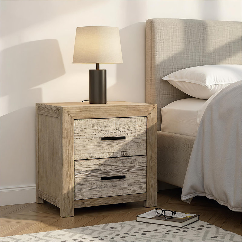 Roux 2-Drawer Pine Wood Nightstand