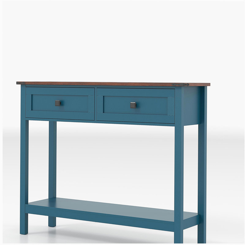 Farmhouse Style Console Table With Dual-Tone Design, 2 Drawers And Bottom Storage Shelf – Rustic Side Table For Entryway, Living Room And Hallway
