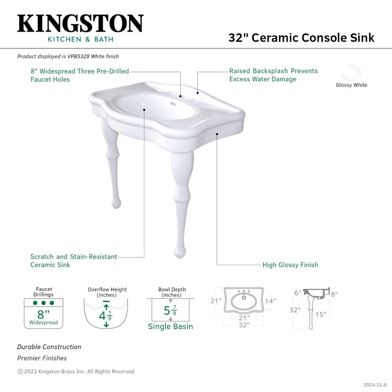 Kingston Brass Imperial 32-Inch Console Sink, 8" Widespread