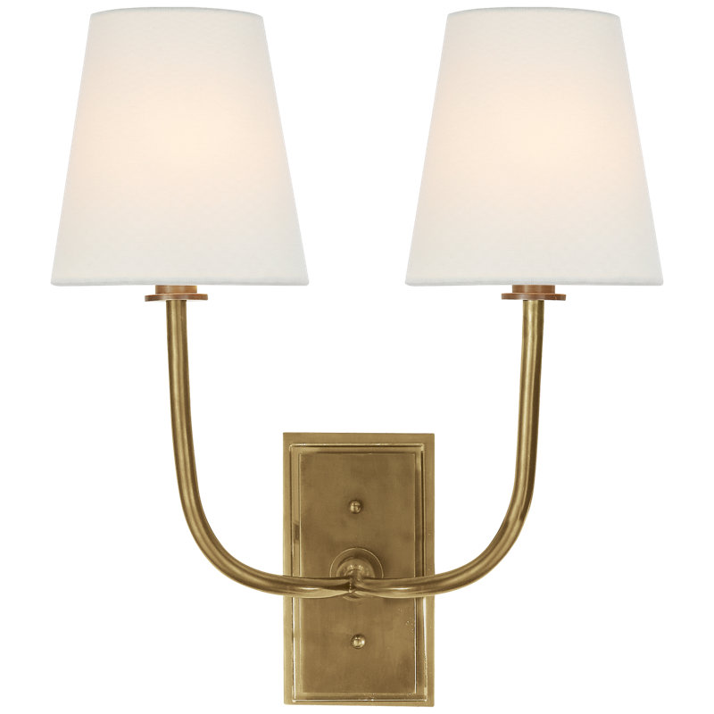 Thomas O'Brien Hulton Double Sconce, Hand-Rubbed Antique Brass, Fabric