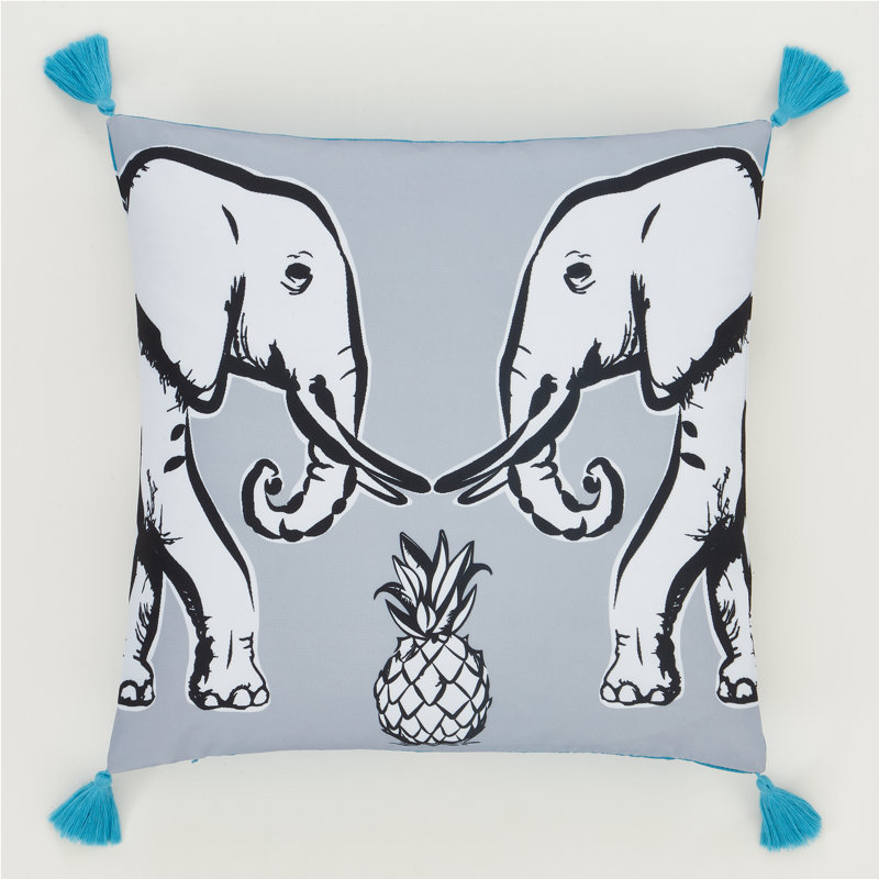 Tembo Elephant Tassel Scatter Cushion with Filling, Teal