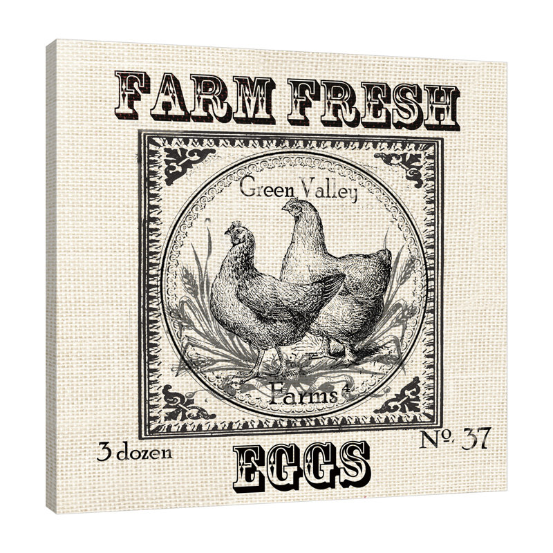 «Farmhouse Black & White Grain Sack: Rooster & Chicken», toile tendue par August Grove®, H 24 po x l 24 po x P 1,5 po