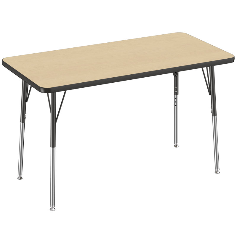 Table d'activité rectangulaire à hauteur réglable en forme de T, 24 po x 48 po, Érable / noir, Roulement pivotant standard