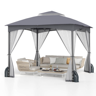 Patio Gazebo with Netting Walls 4 Sandbags Zippered Doors Outdoor