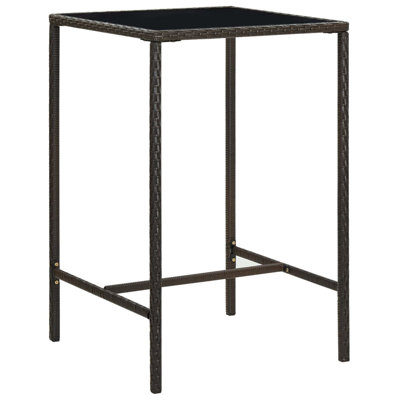 Bar Table Outdoor Pub Counter Height Table with Glass Top PE Rattan